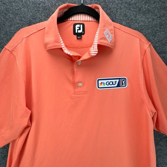FJ Footjoy Polo Shirt Mens Small Coral NBC Golf PGA Tour‎ Collar Performance - Picture 2 of 14